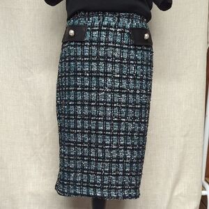 Cato Black and Blue Knee-Length Pencil Skirt